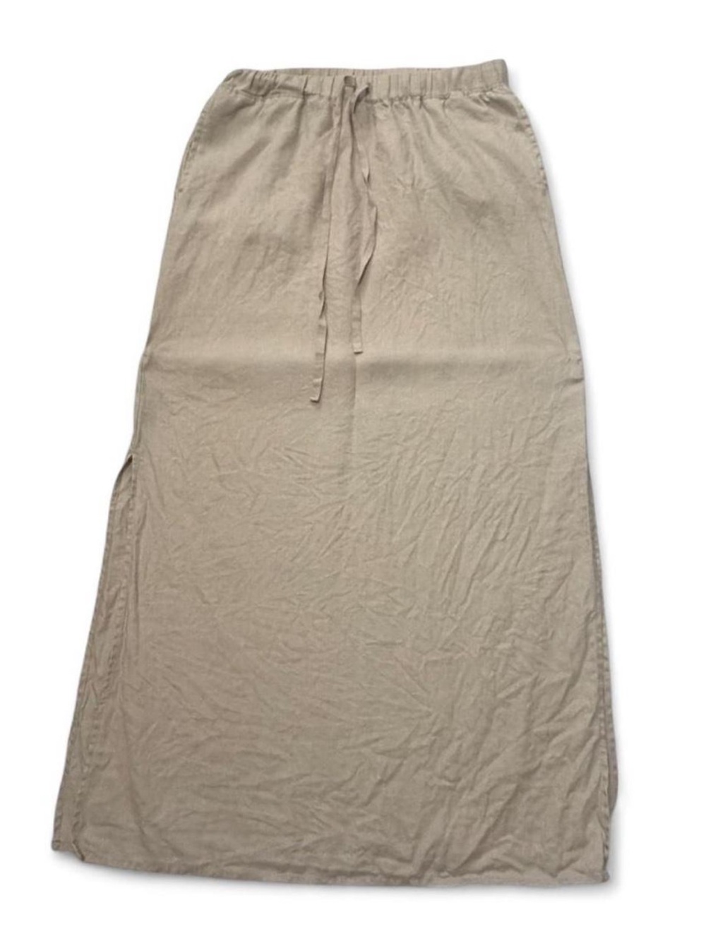 Max Edition Beige 100% Linen Drawstring Midi Skirt